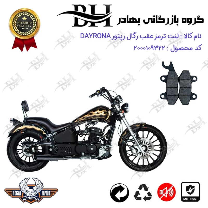 لنت دیسکی ترمز عقب موتور سیکلت کد 2009 مناسب برای رگال رپتور دیتونا 250 REGAL RAPTOR DAYTONA