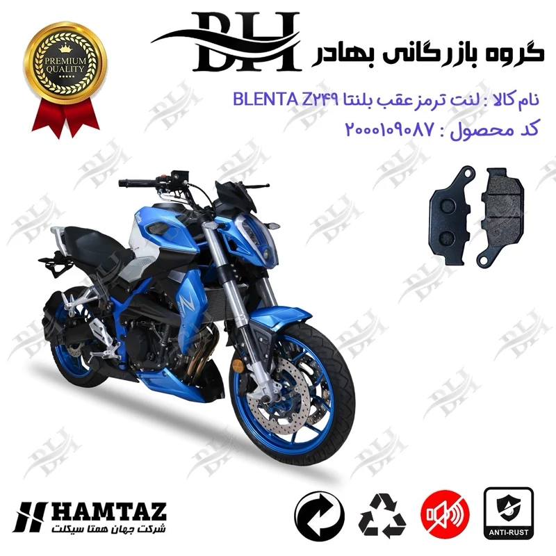 لنت دیسکی ترمز عقب موتور سیکلت کد 2055 مناسب برای بلنتا زد 250 BLENTA Z249 همتاز موتور