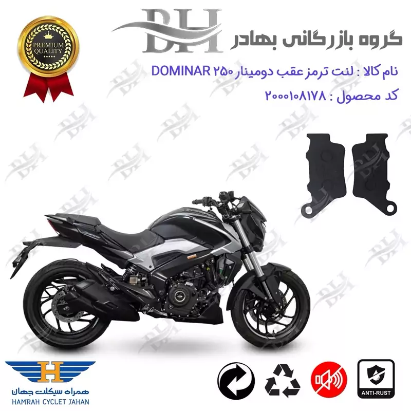 لنت دیسکی ترمز عقب موتور سیکلت کد 2134 مناسب برای باجاج دومینار 250 BAJAJ DOMINAR همراه سیکلت جهان