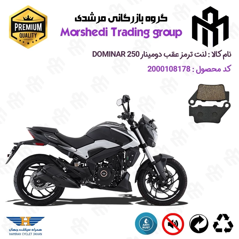 لنت دیسکی ترمز عقب موتور سیکلت کد 123134 مناسب برای باجاج دومینار 250 BAJAJ DOMINAR همراه سیکلت جهان