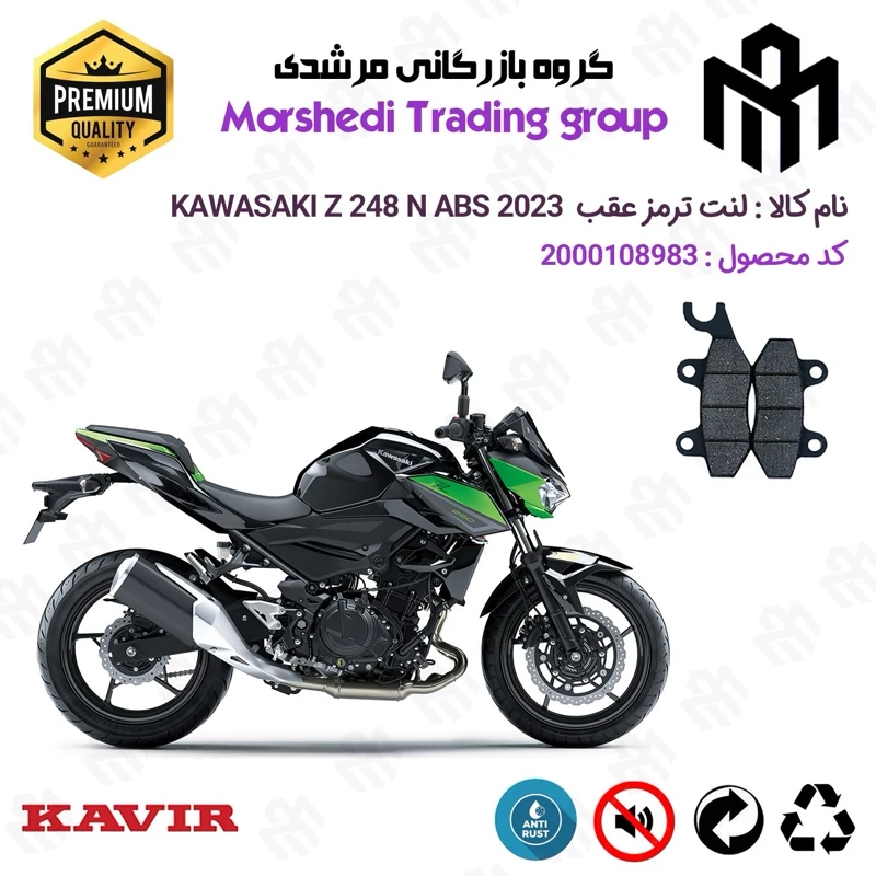 لنت دیسکی ترمز عقب موتور سیکلت کد 123009 مناسب برای کاوازاکی زد 250 KAWASAKI Z 248 N 2023 ABS کویر موتور