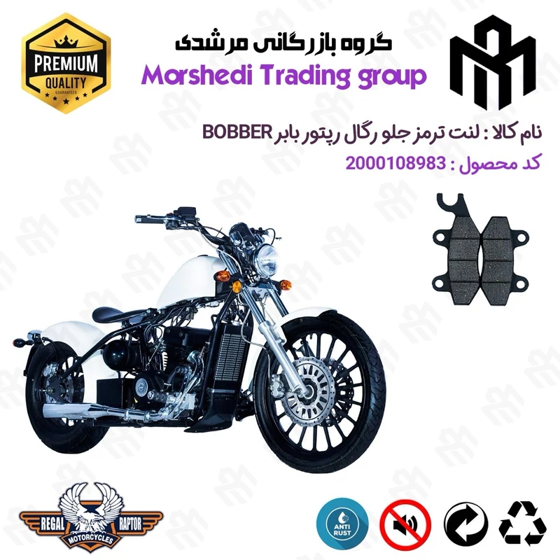 لنت دیسکی ترمز جلو موتور سیکلت کد 123009 مناسب برای رگال رپتور بابر REGAL RAPTOR BOBBER 250