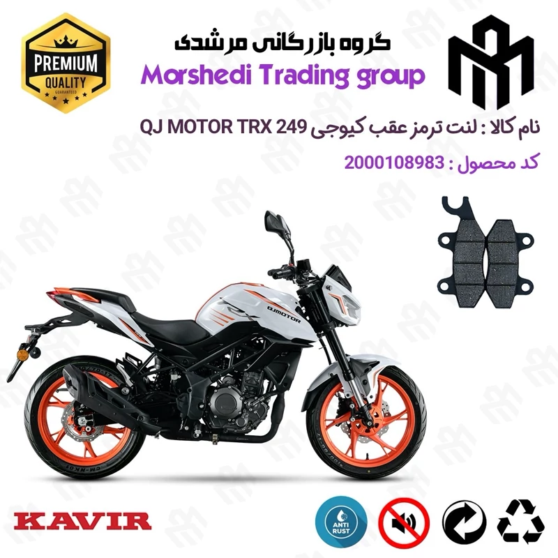 لنت دیسکی ترمز عقب موتور سیکلت کد 123009 مناسب برای کیوجی تی آر ایکس 250 KAVIR QJ MOTOR TRX 249 کویرموتور