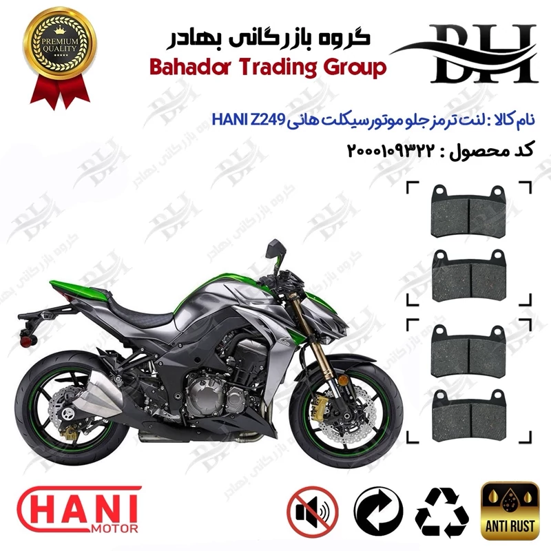 لنت دیسکی ترمز جلو موتور سیکلت کد 2066 مناسب برای هانی زد 250 HANI Z249 (هایپرو،طرح Z1000) هانی موتور پک دو عددی