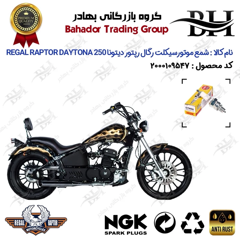 شمع موتور سیکلت کد 559138 مناسب برای رگال رپتور دیتونا 250 REGAL RAPTOR DAYTONA برند ان جی کا ژاپن NGK C7HSA