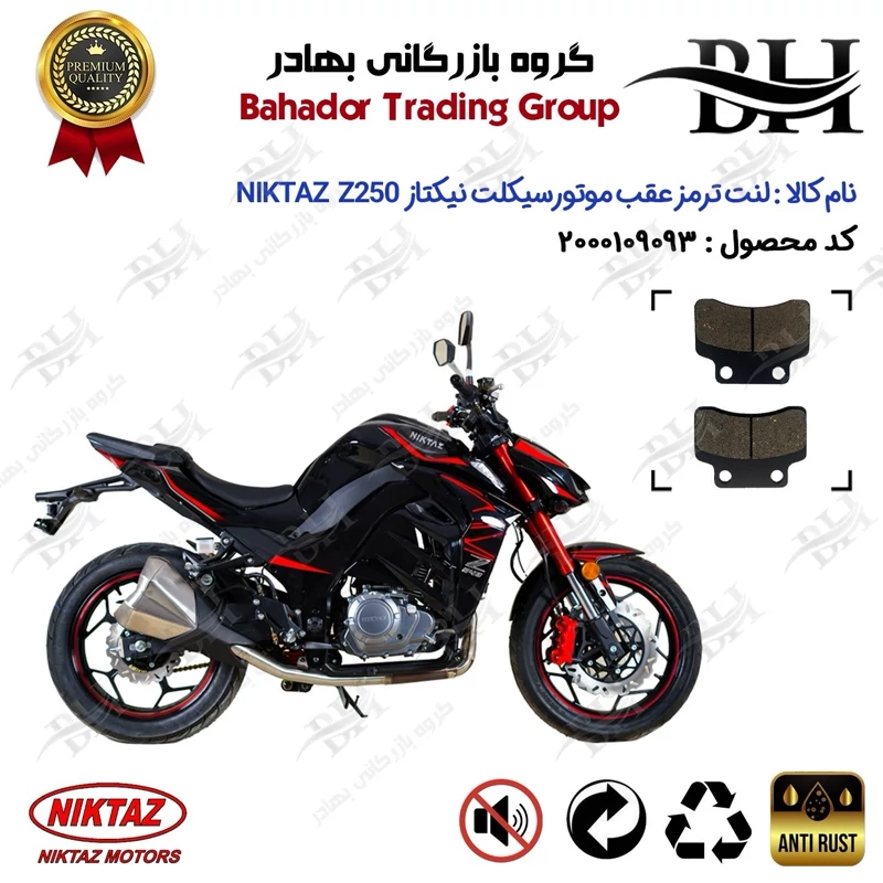 لنت دیسکی ترمز عقب موتور سیکلت کد 2012 مناسب برای نیکتاز زد 250 NIKTAZ Z250 (هایپرو،طرح Z1000) نیکتاز موتور